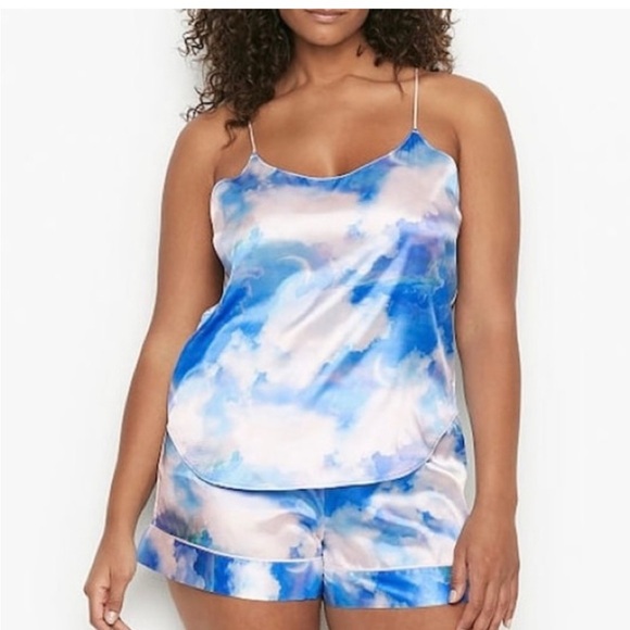 NWT VICTORIA’S SECRET Rainbow Sky Satin 2-pc Short Pajama Set top XL shorts L - Picture 1 of 14